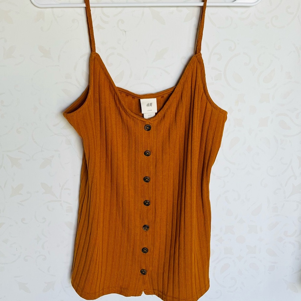 H&M Women's Orange Button-Down Tank, Size Medium